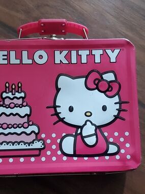 Hello Kitty Pink Metal Lunchbox with Cake Graphic